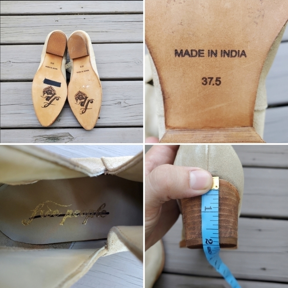 Free People Charm Camel Tan Suede Leather Pointed Toe Chunky Ankle Boots Booties - Picture 8 of 9